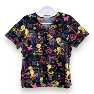 Looney Tunes - Black Tweety Bird Scrub Top - Size Medium